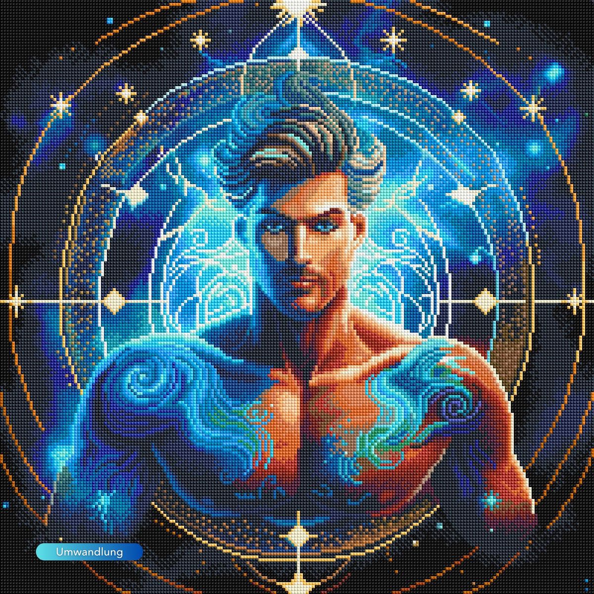 Diamond Painting Set Sternzeichen Wassermann mit leuchtenden AB-Steinen und mystischem Fantasy-Motiv für Erwachsene