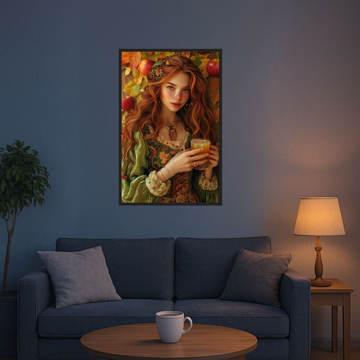 Diamond Painting Apfelmädchen Ruby von Susen Pfifferling mit rotem Haar, Äpfeln und herbstlichem Fantasy-Motiv.