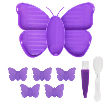 Lila Diamond Painting Schiffchen Set in Schmetterlingsform mit Zubehör wie Pinsel und Löffel für Diamanten