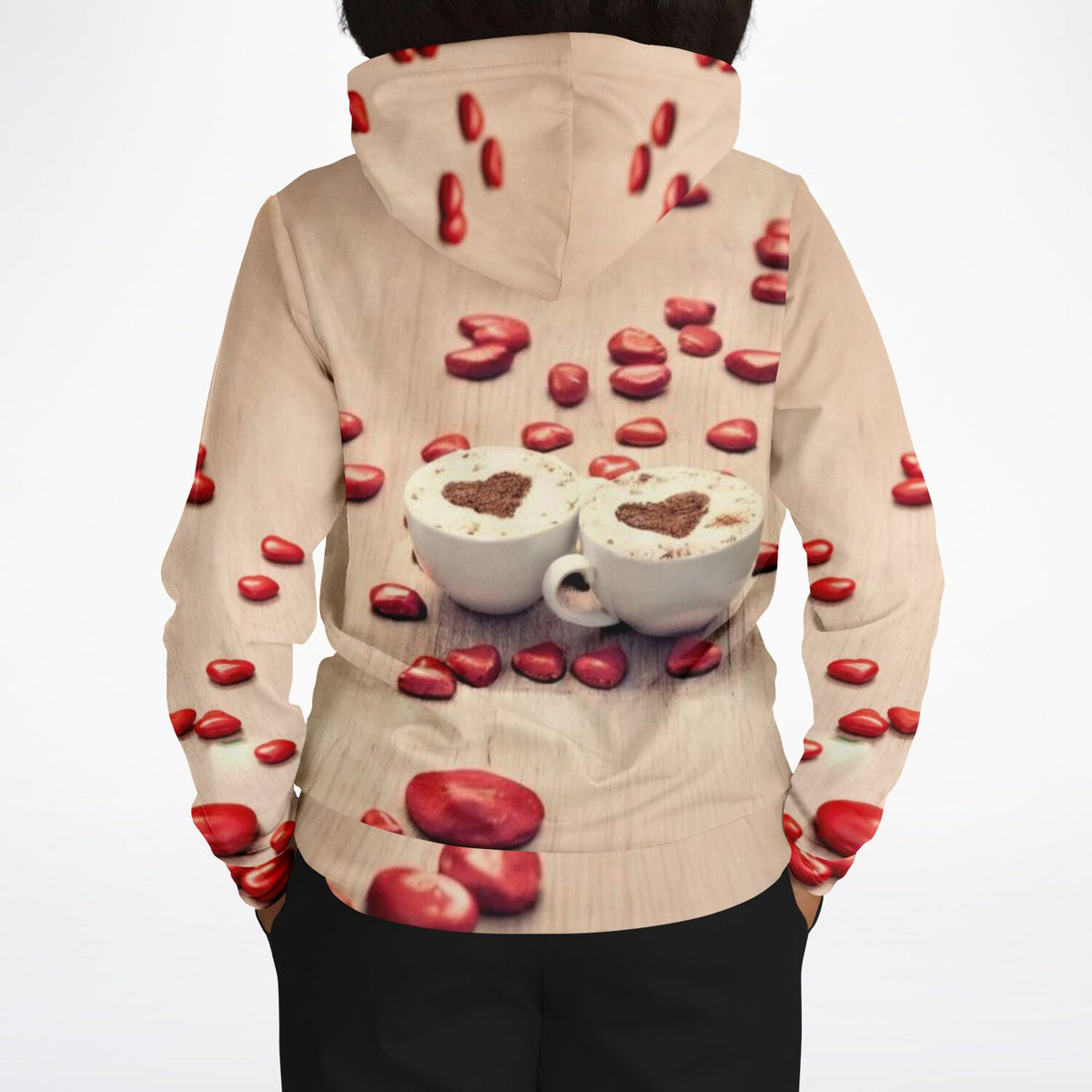 Dreamer Hoodie Kaffeeliebe mit zwei Cappuccino-Tassen und herzförmigen Dekoelementen für Fans von Malen nach Zahlen