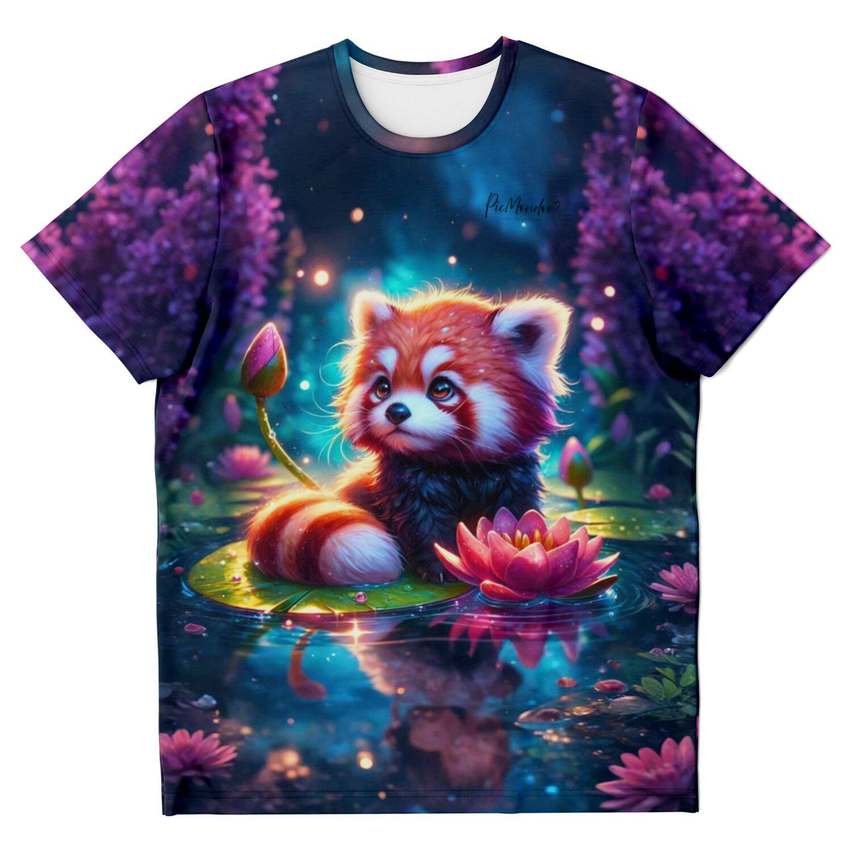 Dreamer T-Shirt Miko: Ein süßer roter Panda auf einem Seerosenblatt, inspiriert durch Diamond Painting Motive.