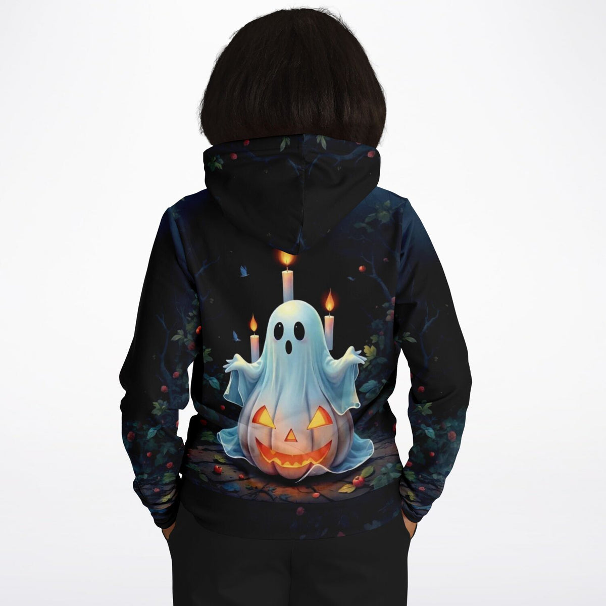 Hoodie mit süßem Geister-Kürbis Motiv, inspiriert von Diamond Painting Motiven und Malen nach Zahlen Designs.
