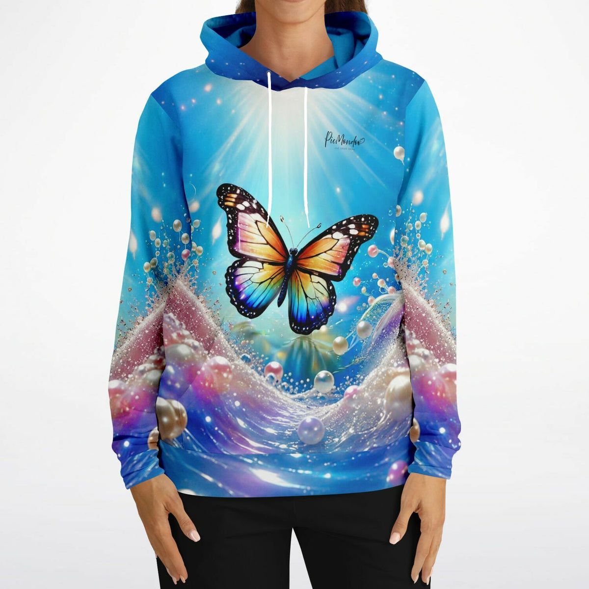 Dreamer Hoodie mit farbenfrohem Schmetterling-Motiv im Stil von Diamond Painting und glitzernden Perlen für Kreativ-Fans.