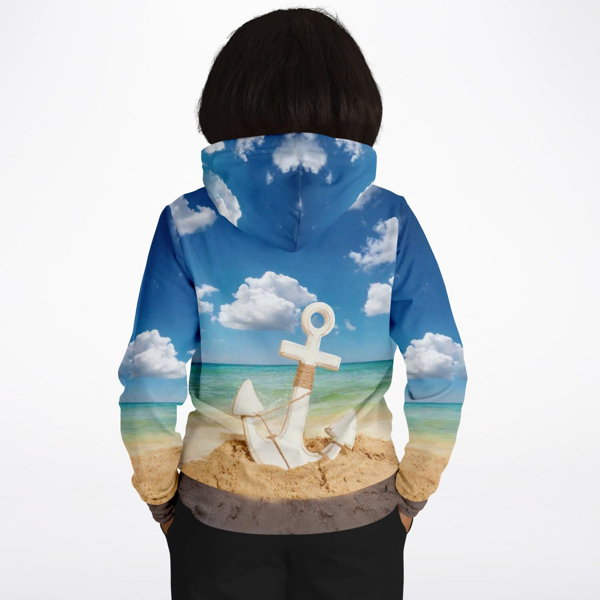 Dreamer Hoodie mit Anker im Sand Motiv – maritime Kunst wie bei Malen nach Zahlen oder Diamond Painting