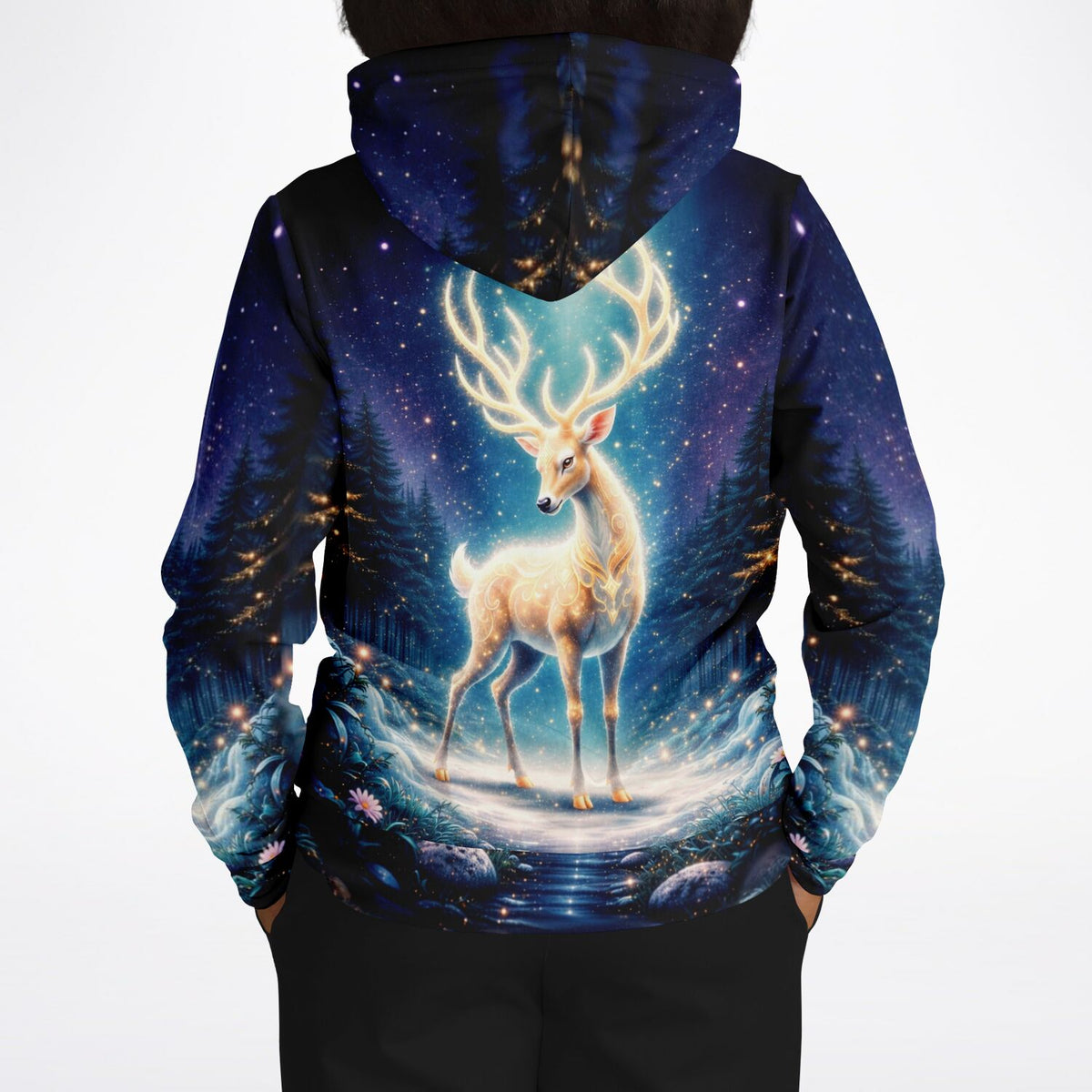 Dreamer Hoodie Herr der Wälder mit leuchtendem Hirsch Motiv, ideal für Fans von magischer Kunst und DIY-Designs