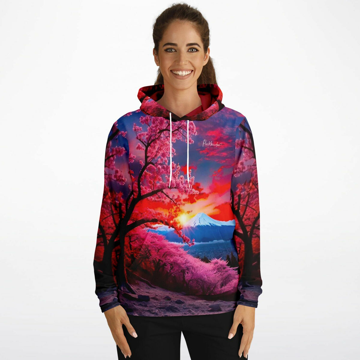 Dreamer Hoodie mit Berg der Kirschblüten Motiv für Fans von Diamond Painting und Malen nach Zahlen