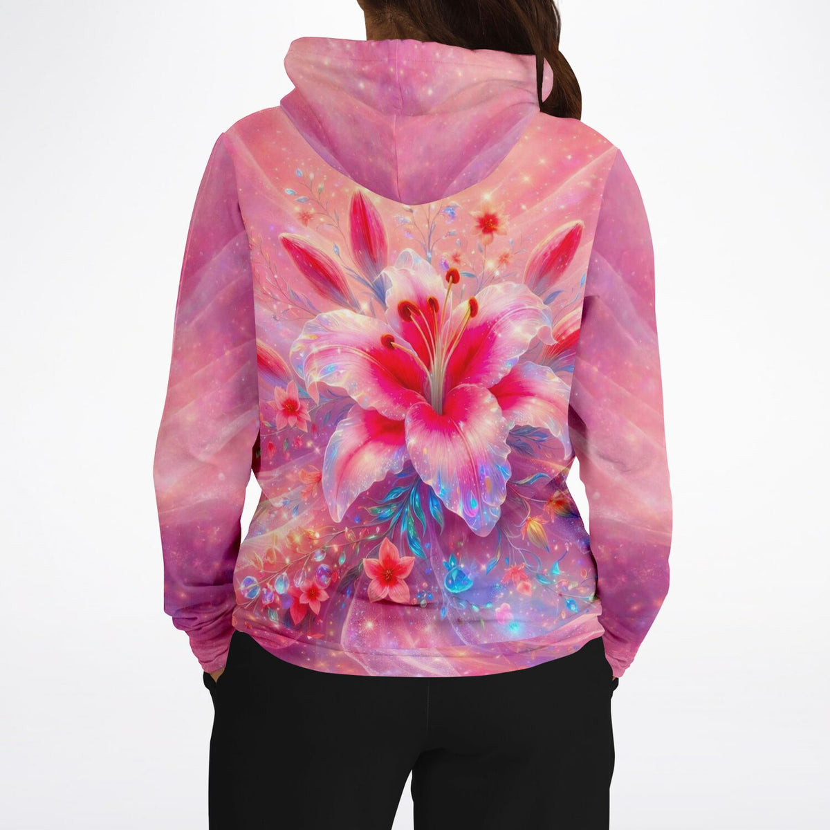Dreamer Hoodie in Rosé mit zartem Lilien-Print, perfekt für Fans von kreativen Diamond Painting und Malen nach Zahlen Designs