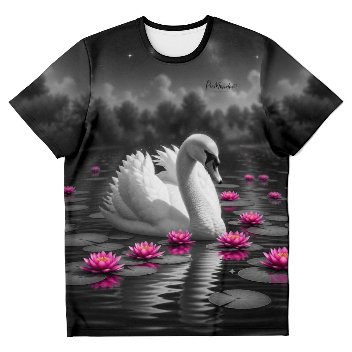 T-Shirt mit Schwan auf Seerosensee Motiv – ideal für Fans von Diamond Painting und Malen nach Zahlen Designs