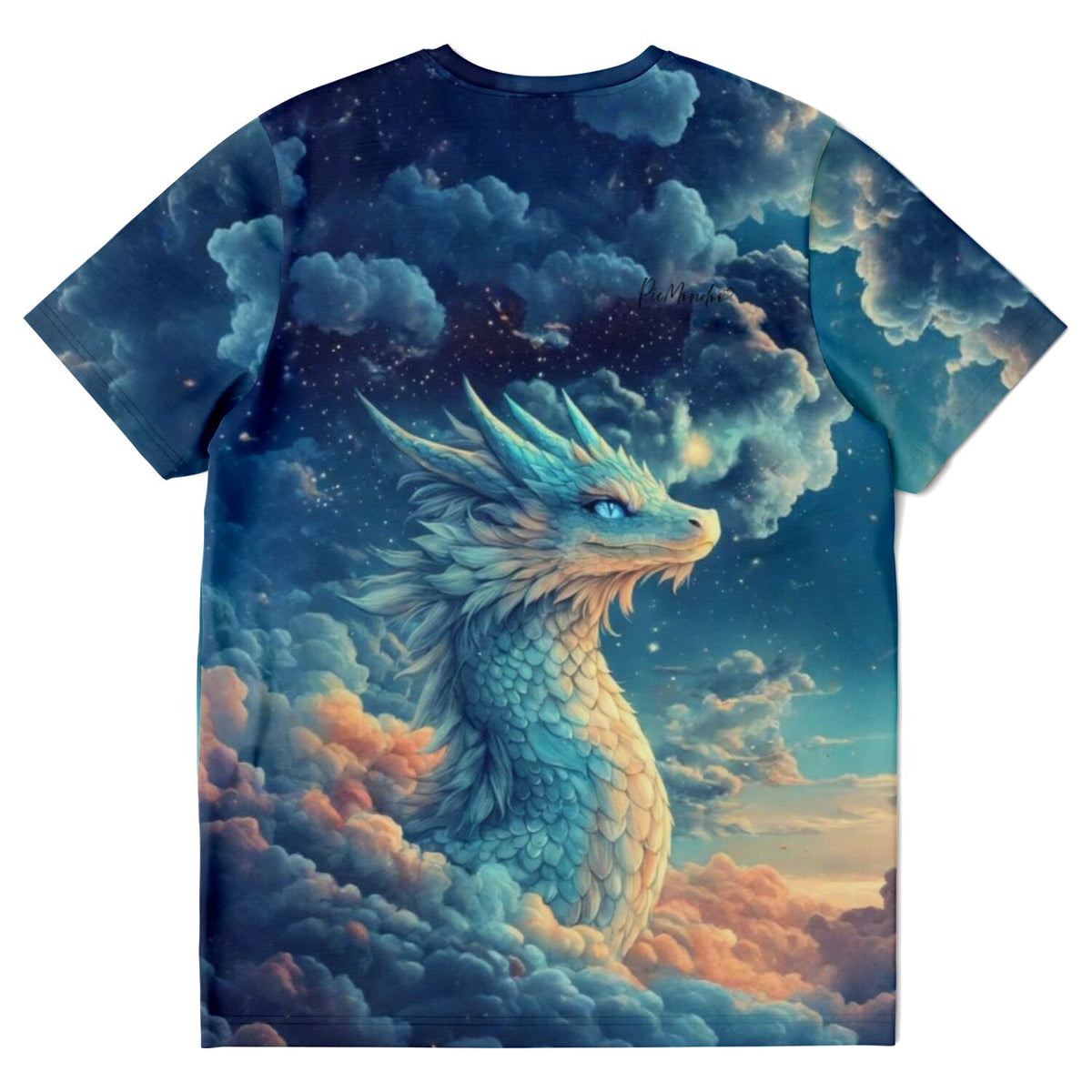 T-Shirt mit blauem Himmelsdrache Saphira Motiv, inspiriert von den beliebten Diamond Painting Designs von Picmondoo