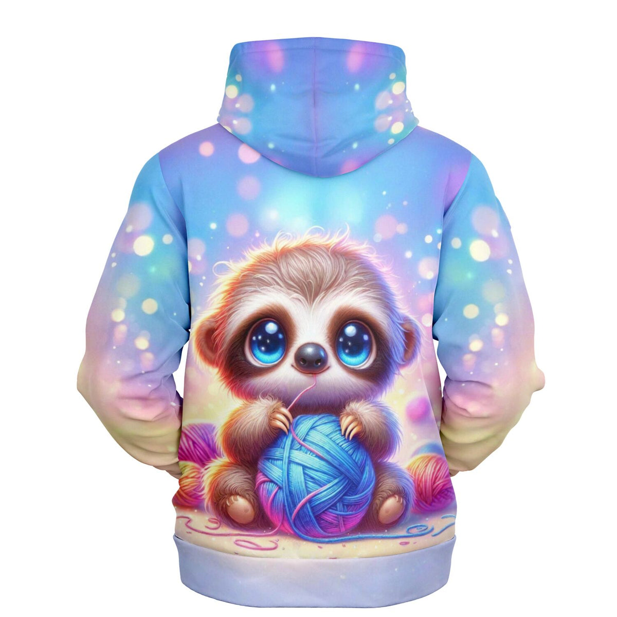 Dreamer Hoodie von Otto Wollo mit süßem Faultier-Motiv beim Stricken, ideal für Fans von Malen nach Zahlen und Diamond Painting