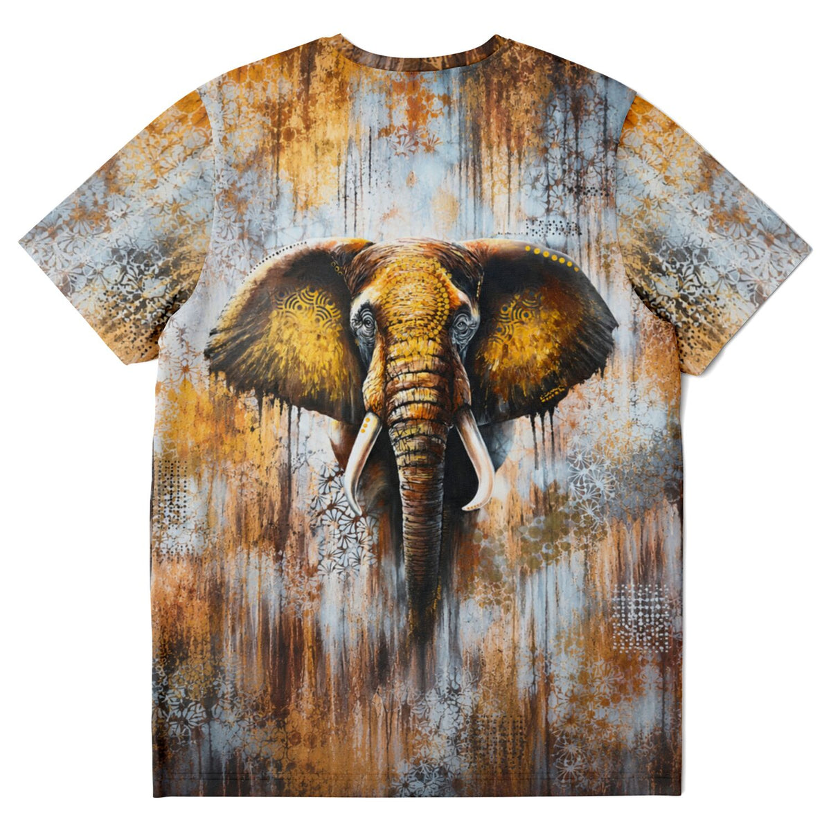 T-Shirt mit künstlerischem Elefanten-Motiv, im Stil von Malen nach Zahlen für Erwachsene gestaltet