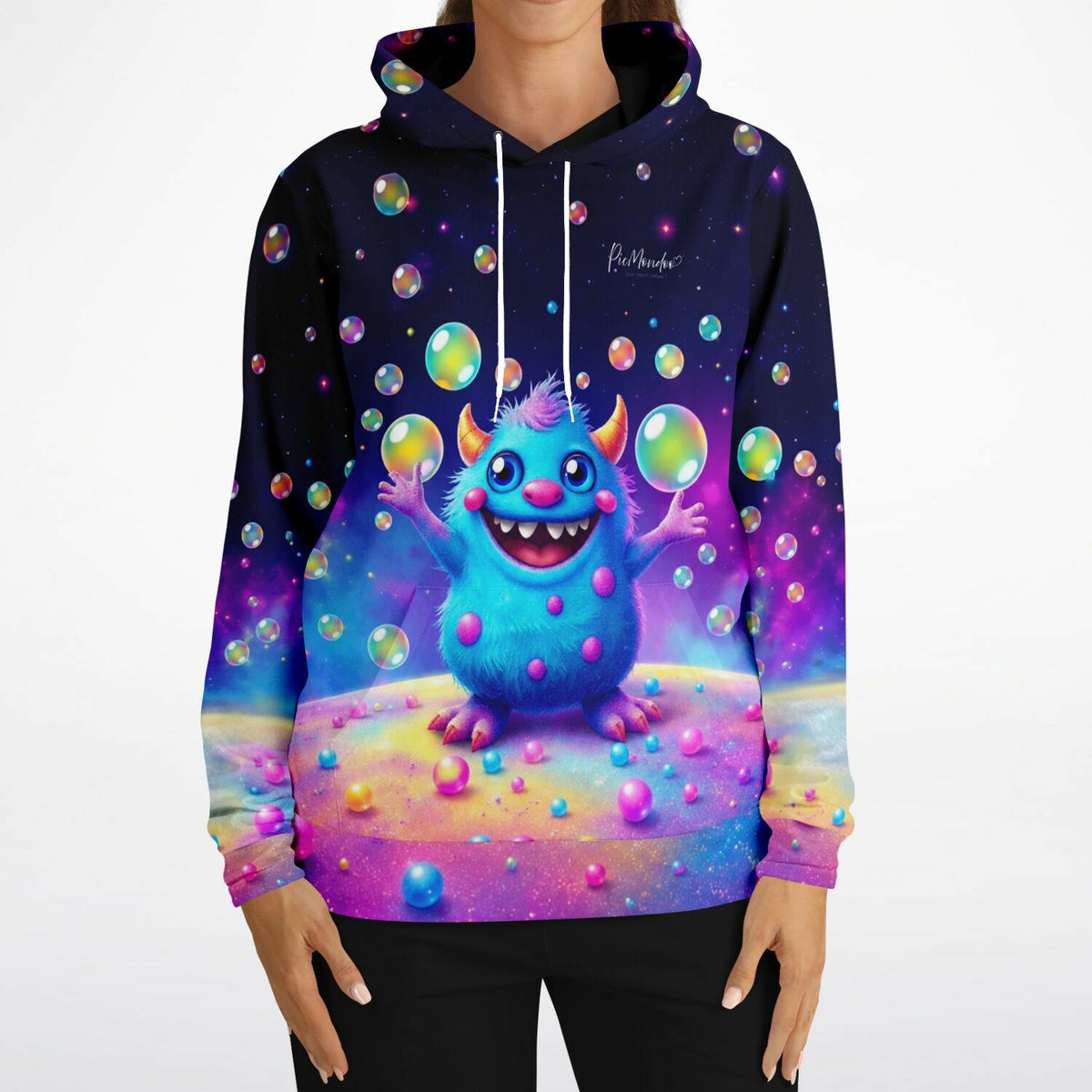 Dreamer Hoodie mit buntem Monster-Motiv und Seifenblasen im Stil von Diamond Painting und Malen nach Zahlen Designs