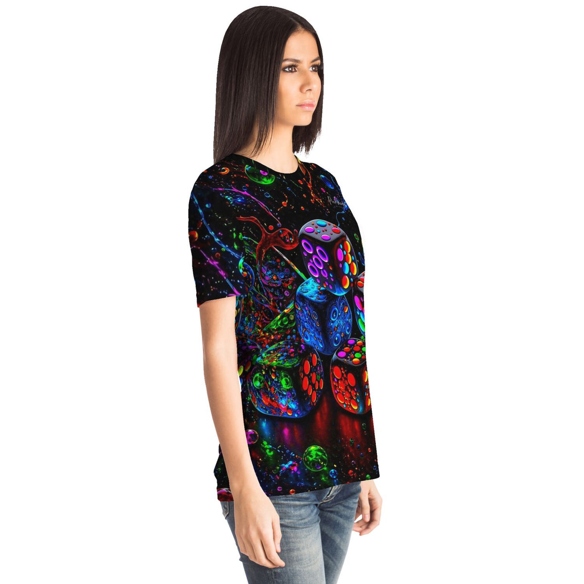 T-Shirt mit buntem Würfel-Motiv im Stil von Diamond Painting, perfekt für Fans von Malen nach Zahlen und DIY-Kunst.