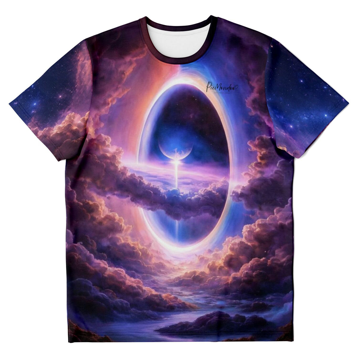 Dreamer T-Shirt mit mystischem Weltraum-Motiv: leuchtendes Portal in den Wolken, für Fans von Diamond Painting Kunst.