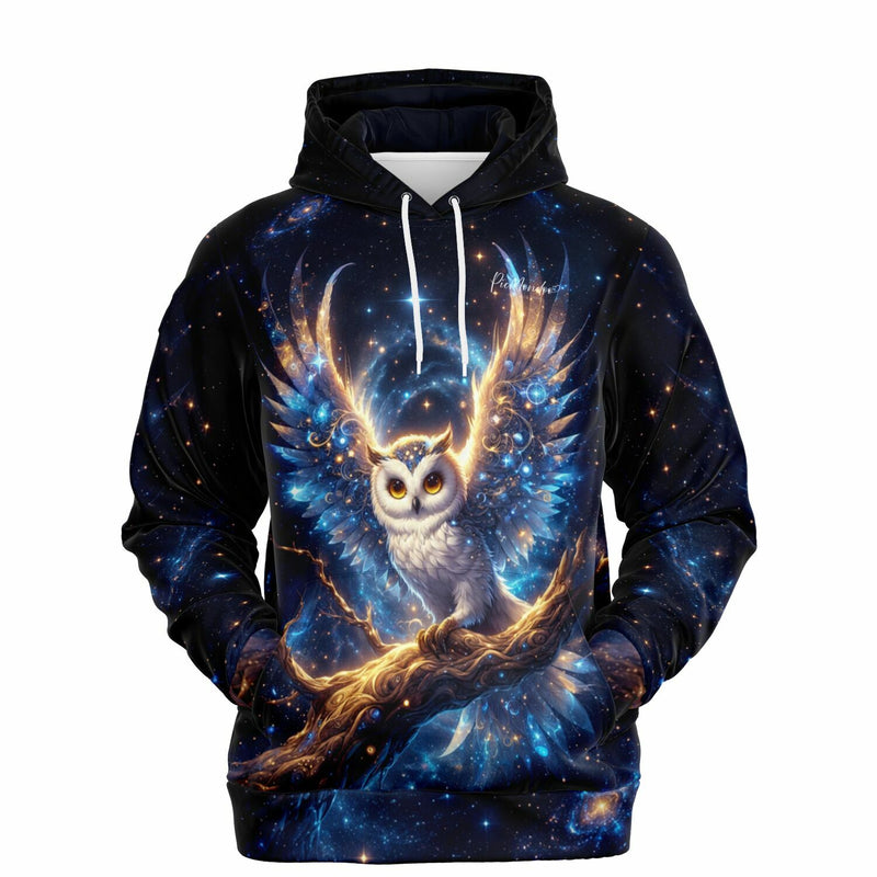 Dreamer Hoodie mit Eulen-Motiv im Galaxie-Design – hochwertiger All-Over-Print für Fans von Diamond Painting Kunst