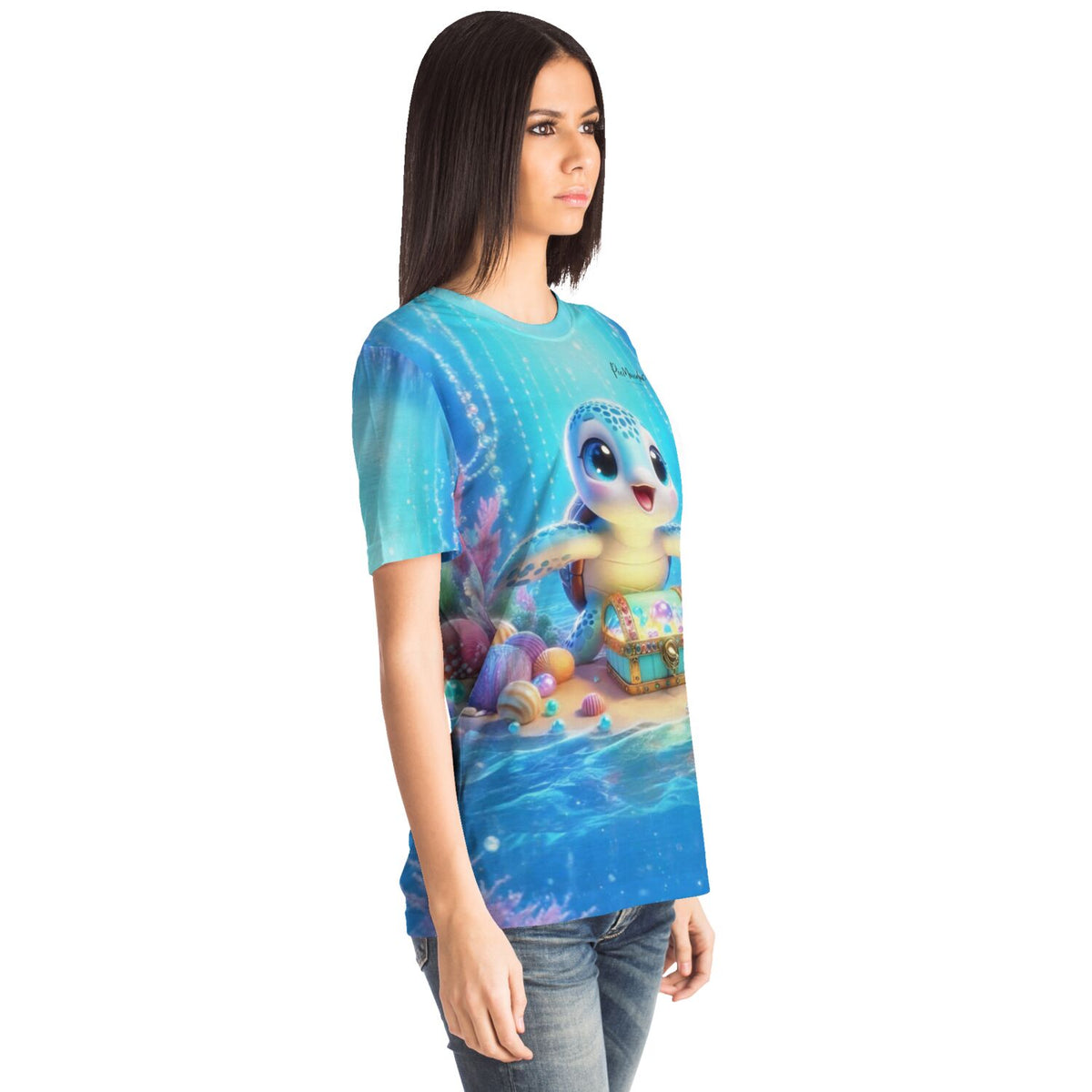 Dreamer T-Shirt mit liebevollem Schildkröten-Motiv, als wäre es ein Diamond Painting oder Malen nach Zahlen Kunstwerk.