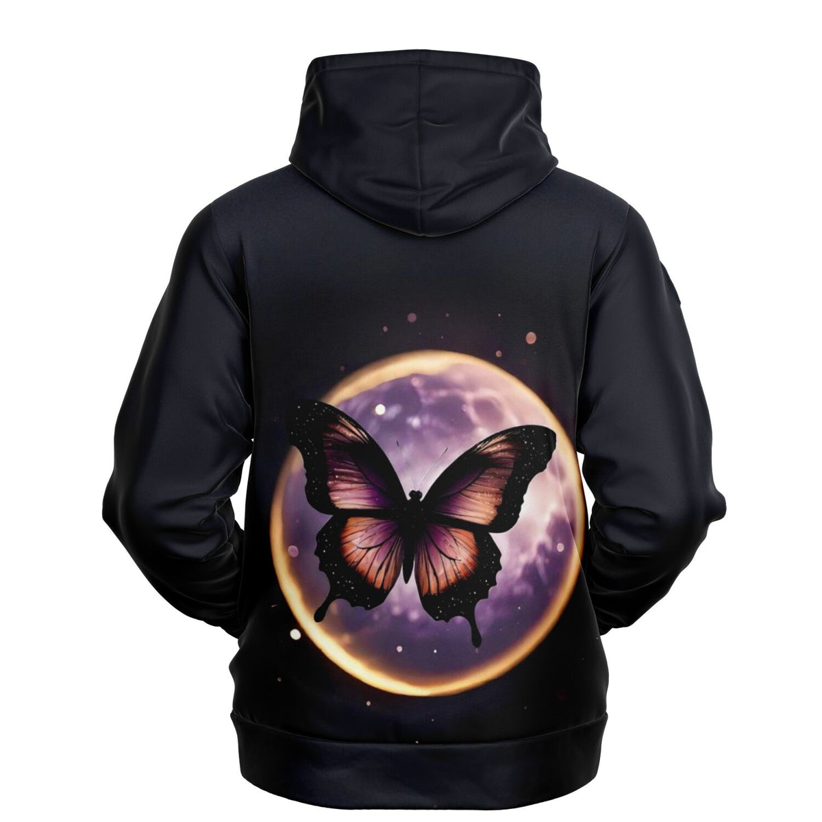 Schwarzer Hoodie mit lila Mond und Schmetterling Motiv im Stil unserer Diamond Painting und Malen nach Zahlen Designs