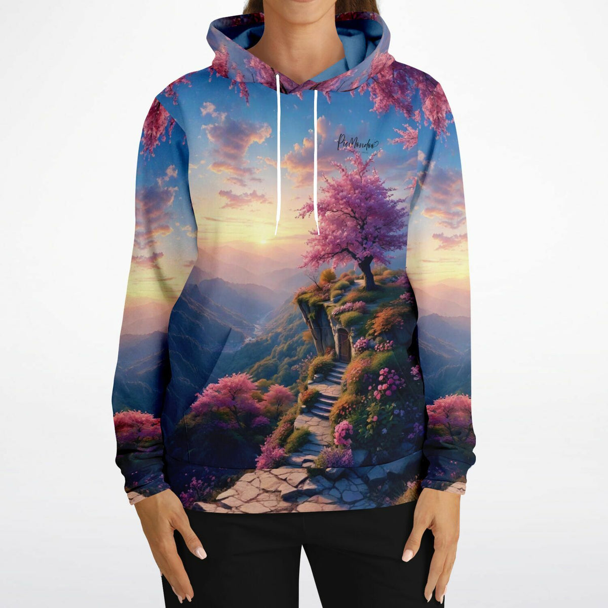 Dreamer Hoodie Morgendämmerung mit kunstvollem Motiv einer japanischen Kirschblüte bei Sonnenuntergang