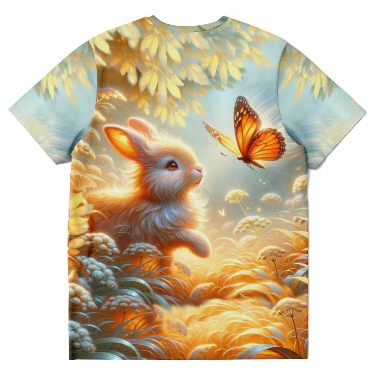 T-Shirt mit Häschenfreunde Motiv, ideal für Fans von Malen nach Zahlen und Diamond Painting, in warmen Naturfarben.