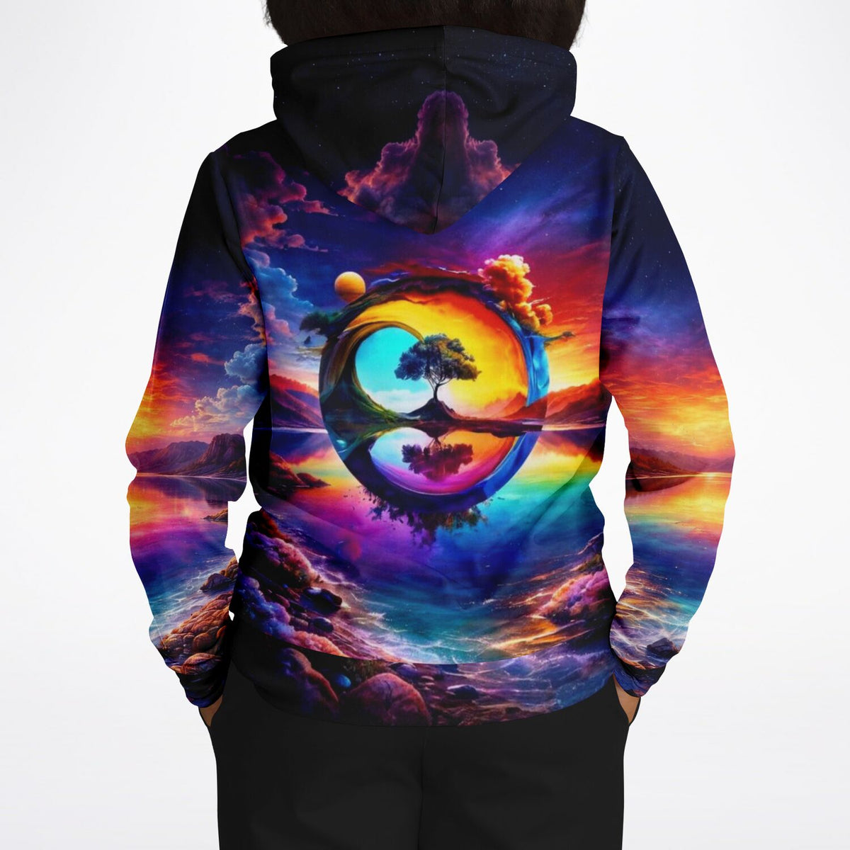 Dreamer Hoodie mit farbenfrohem Fantasy-Landschaftsmotiv im Stile von Diamond Painting und Malen nach Zahlen Kunstwerken