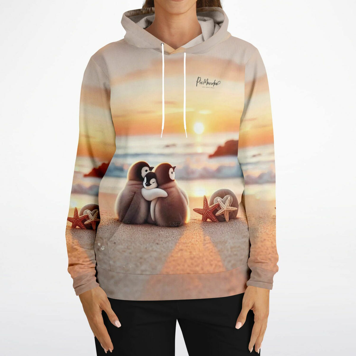Dreamer Hoodie mit Happy Family Pinguin Motiv am Strand, perfekt für Fans von Diamond Painting und Malen nach Zahlen.