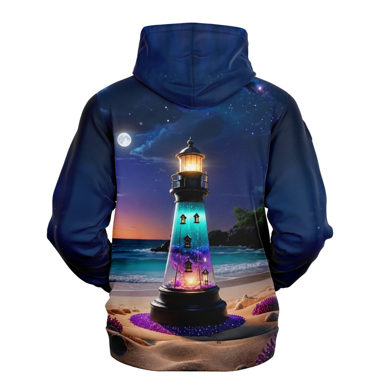 Dreamer Hoodie mit Leuchtturm-Motiv, das an Diamond Painting oder Malen nach Zahlen für Erwachsene erinnert.
