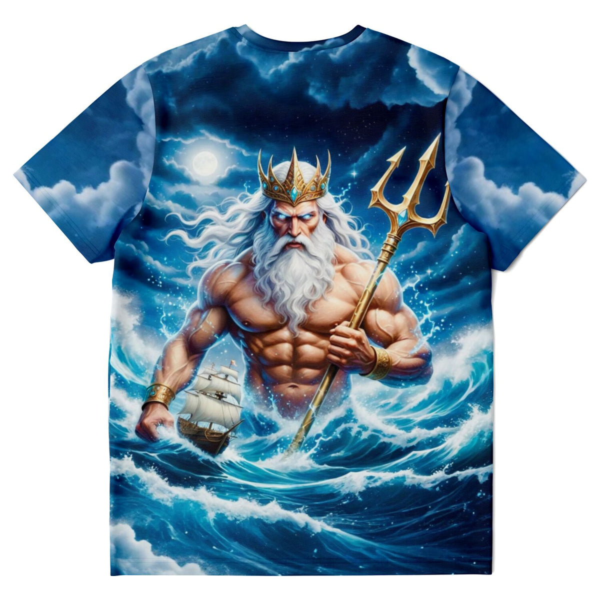 T-Shirt mit künstlerischem Poseidon-Motiv, Dreizack und stürmischer See, ideal für Fans von Malen nach Zahlen und Kunst