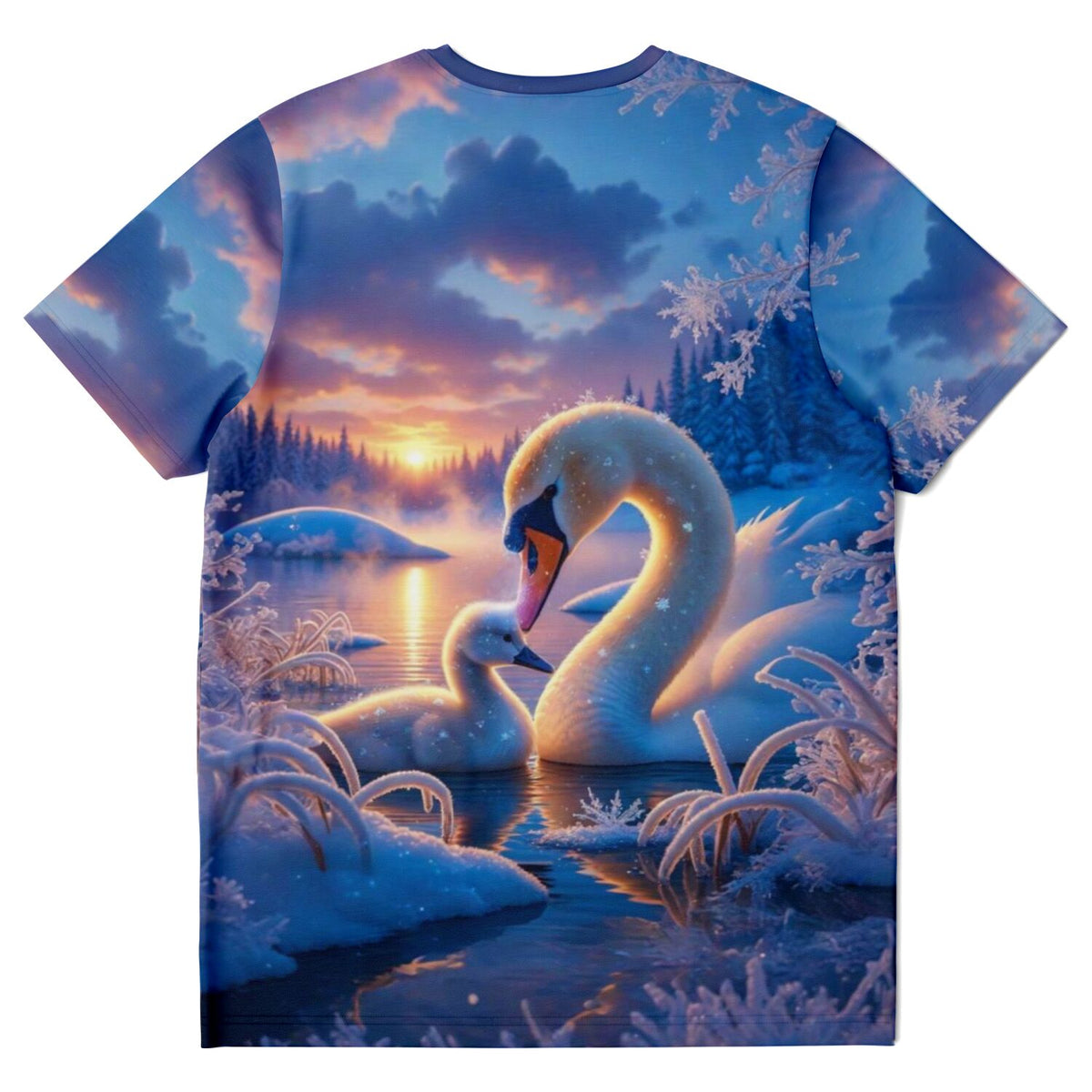 T-Shirt mit Schwan-Motiv, inspiriert von Diamond Painting und Malen nach Zahlen Designs in winterlicher Sonnenuntergangs-Optik