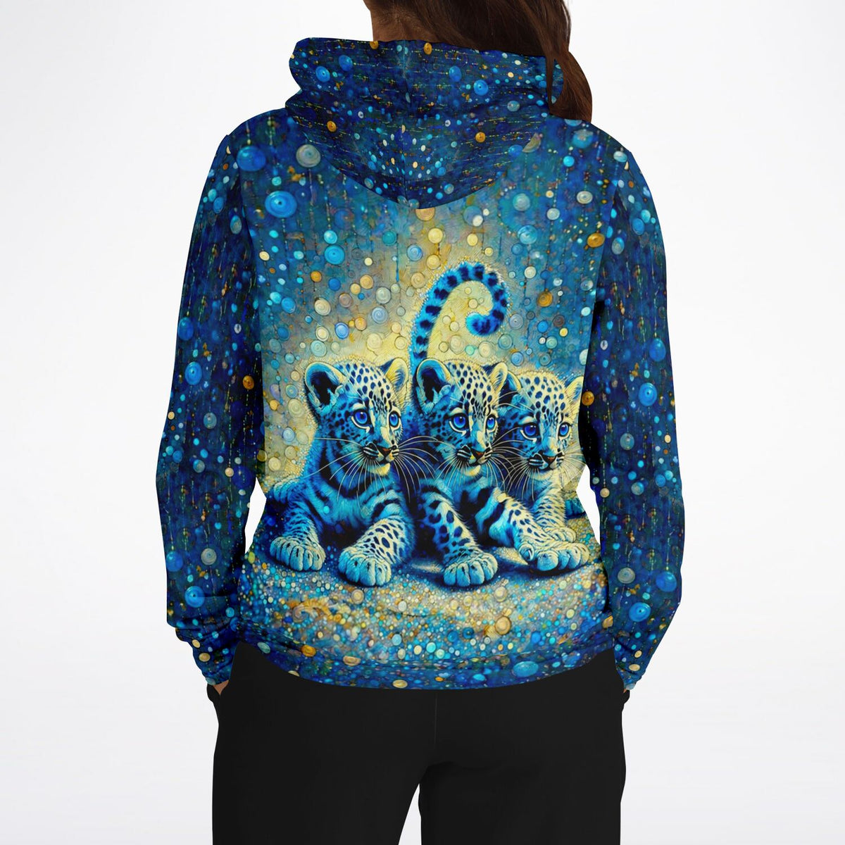 Dreamer Hoodie mit drei Leopardenbabys in blauem Design, ähnlich wie Malen nach Zahlen oder Diamond Painting Motiven