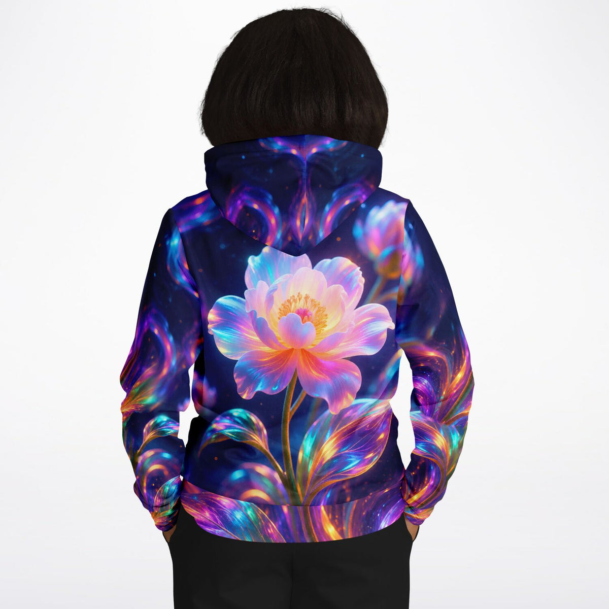 Dreamer Hoodie Inneres Leuchten mit neonfarbenem Blumenmotiv im Stil von Diamond Painting und Malen nach Zahlen Kunst