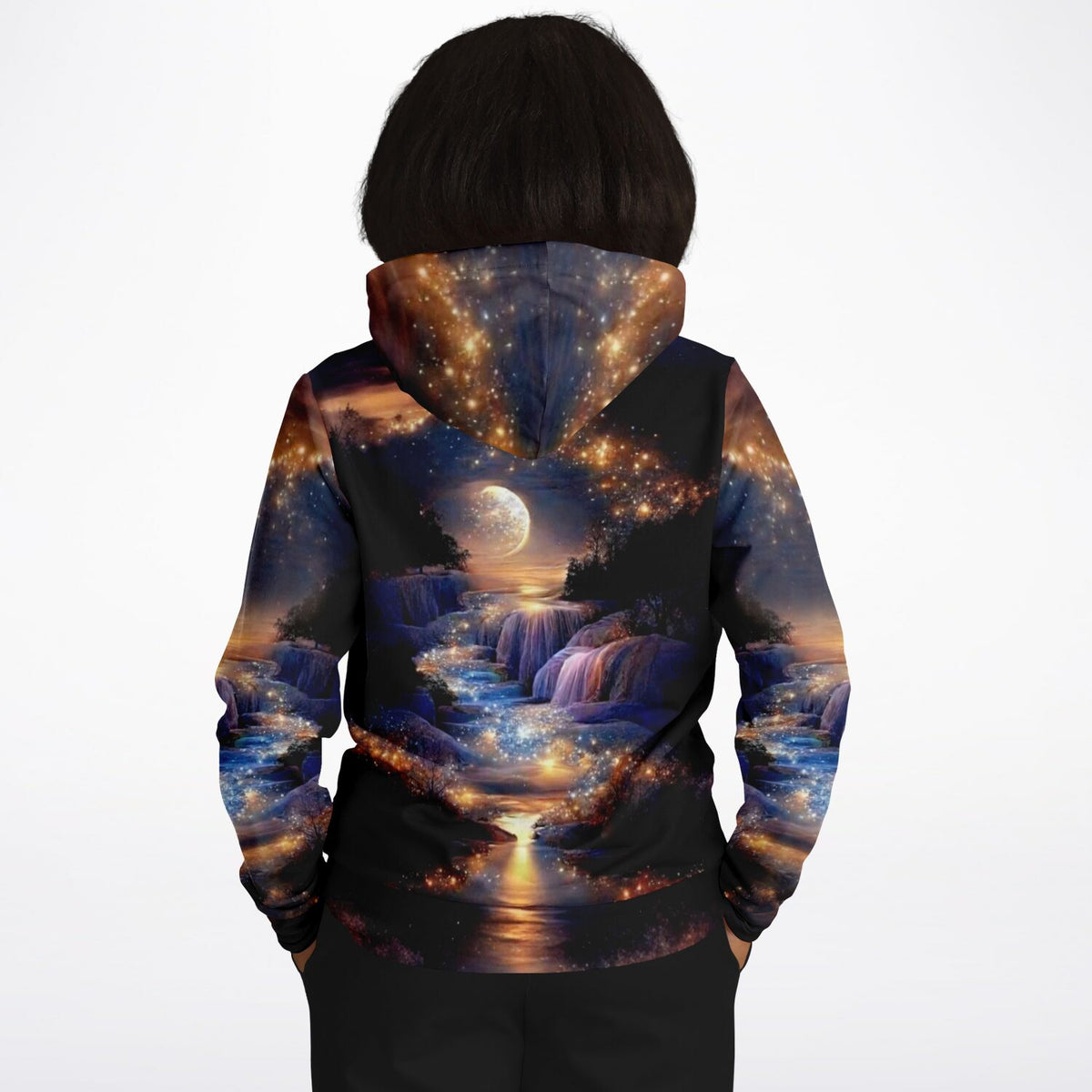 Dreamer Hoodie mit Wonderful Landscape Motiv, erinnert an glitzernde Diamond Painting Kunstwerke bei Nacht.