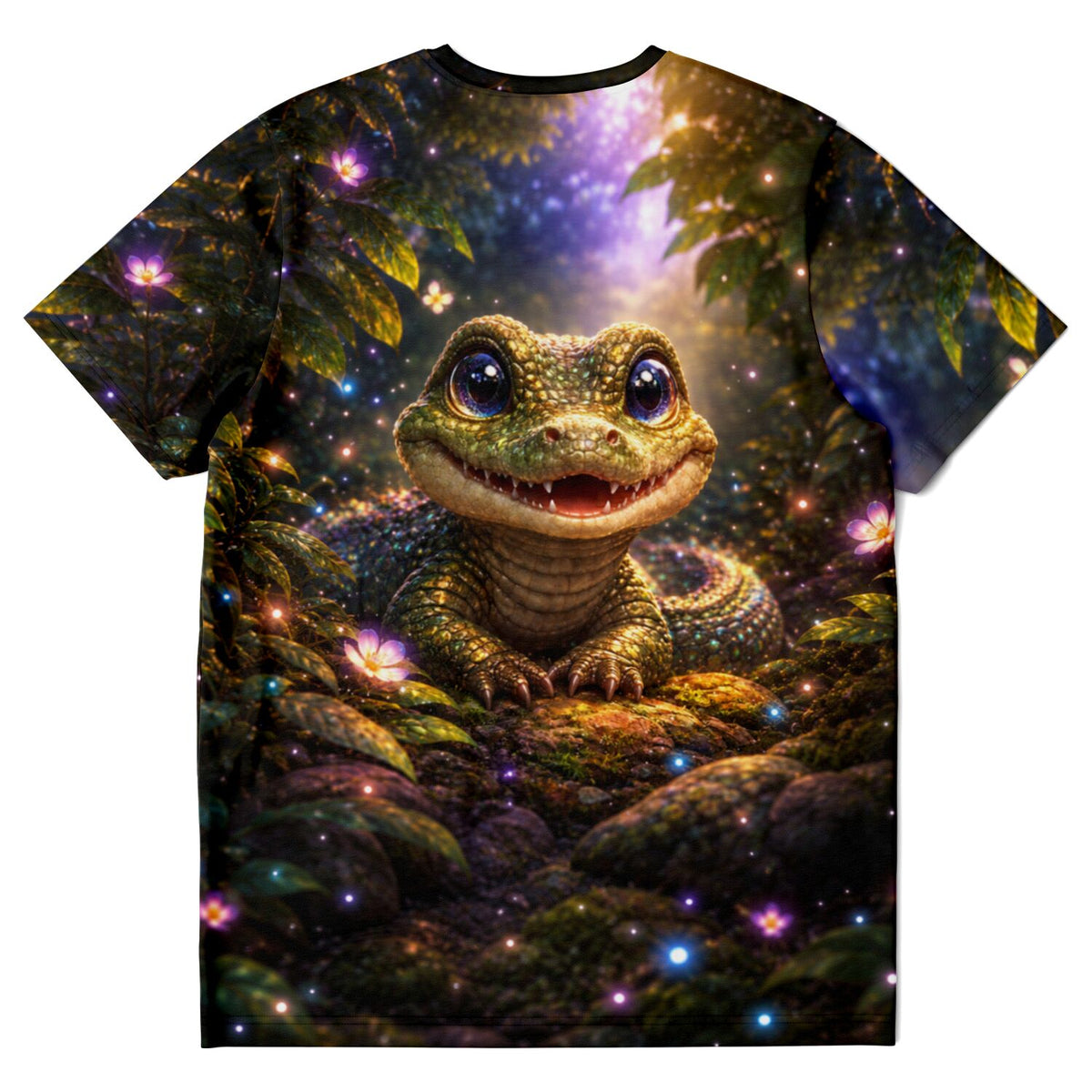 T-Shirt mit süßem Krokodil-Motiv in magischem Wald, ideal für Fans von Diamond Painting und Malen nach Zahlen