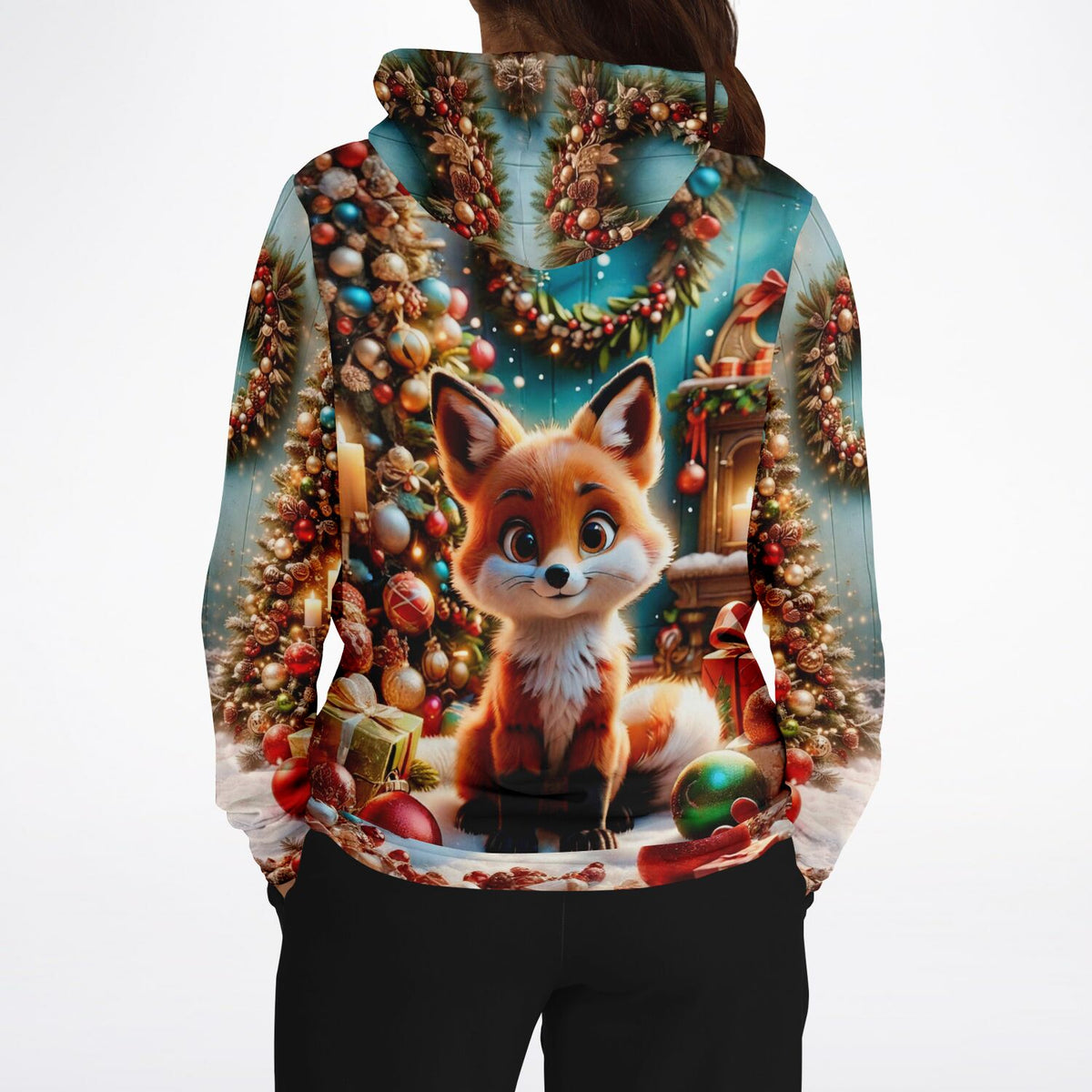 Hoodie mit süßem Fuchsmotiv, Weihnachtsbaum und Geschenken ähnlich wie bei Malen nach Zahlen und Diamond Painting Kunst