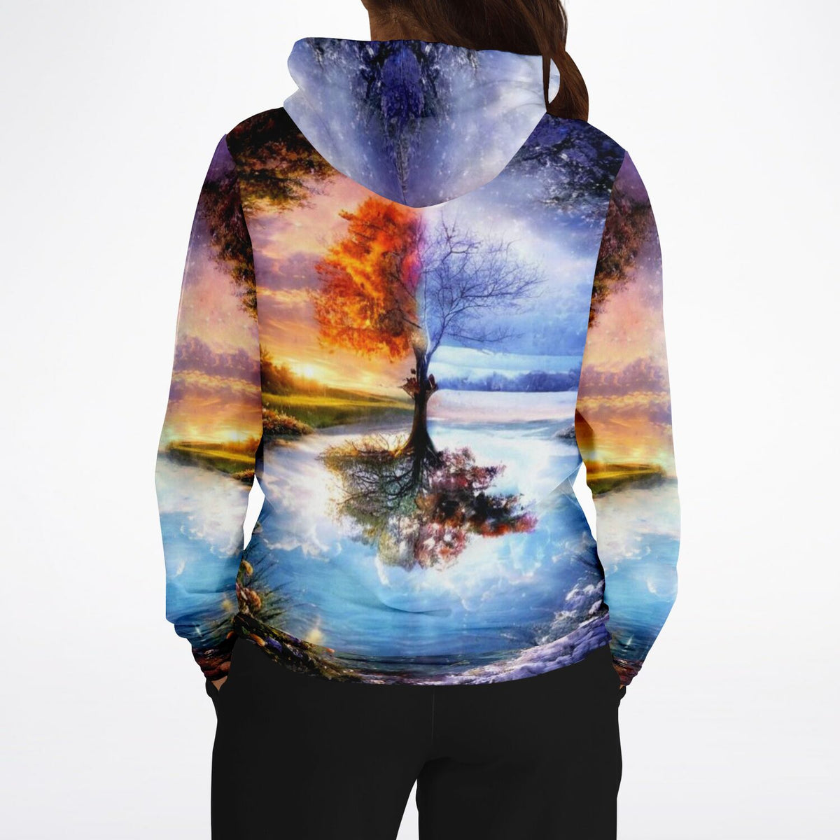 Hoodie mit Motiv Baum der 4 Jahreszeiten, inspiriert von Malen nach Zahlen und Diamond Painting Kunstwerken
