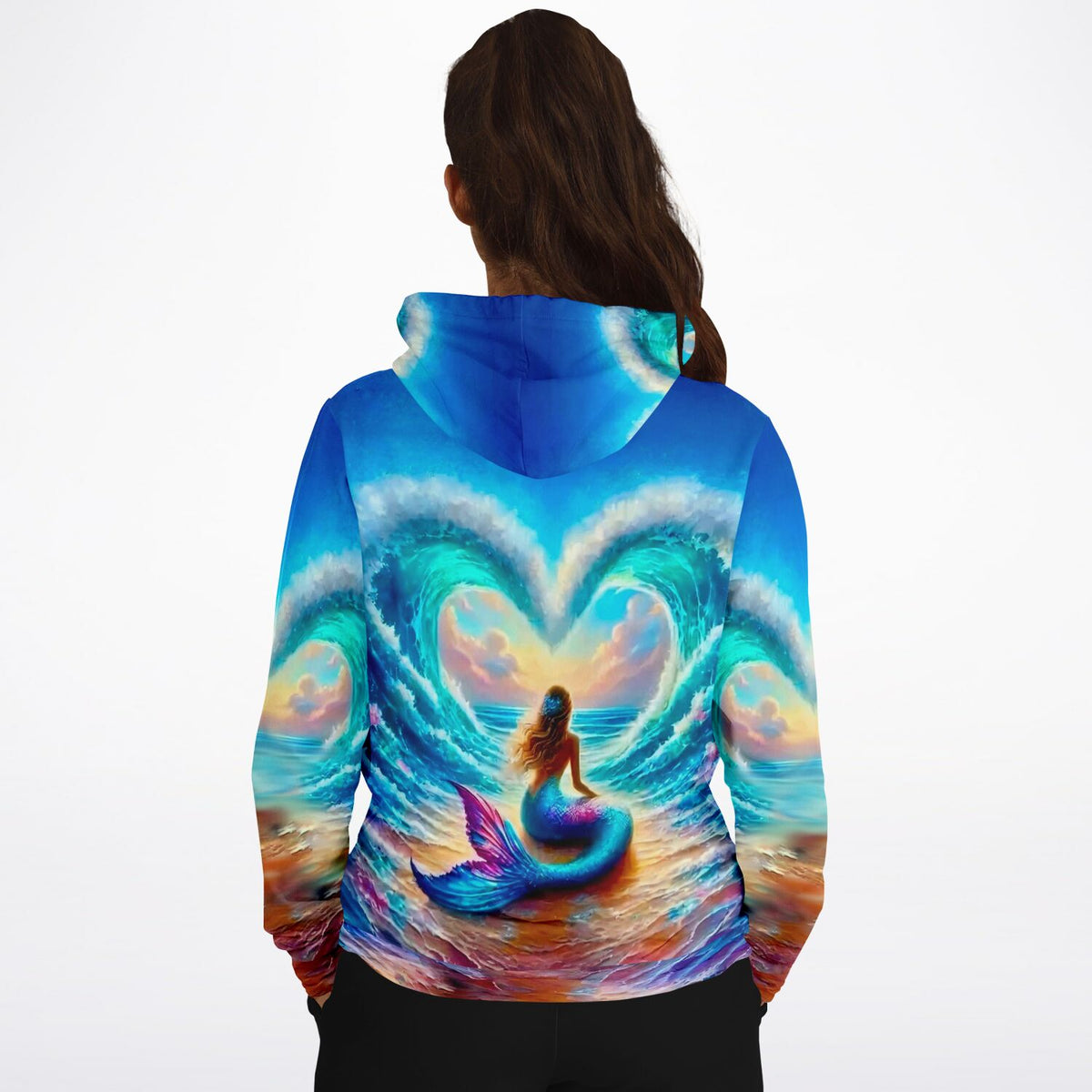Dreamer Hoodie mit Meerjungfrau Motiv in Herz-Welle, ästhetische Kunst wie bei Diamond Painting oder Malen nach Zahlen