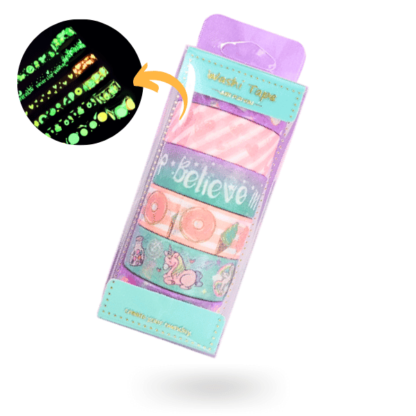 6er Set Diamond Painting Washi Tape mit Einhorn-Design und Leuchteffekt für gerade Steinreihen