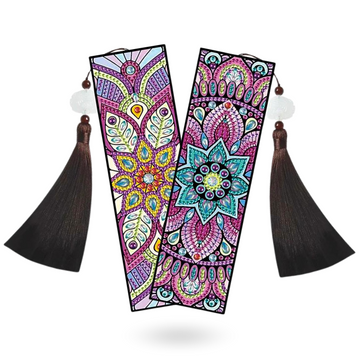 2er Set Diamond Painting Lesezeichen mit buntem Mandala und Blumen Design inklusive Quasten