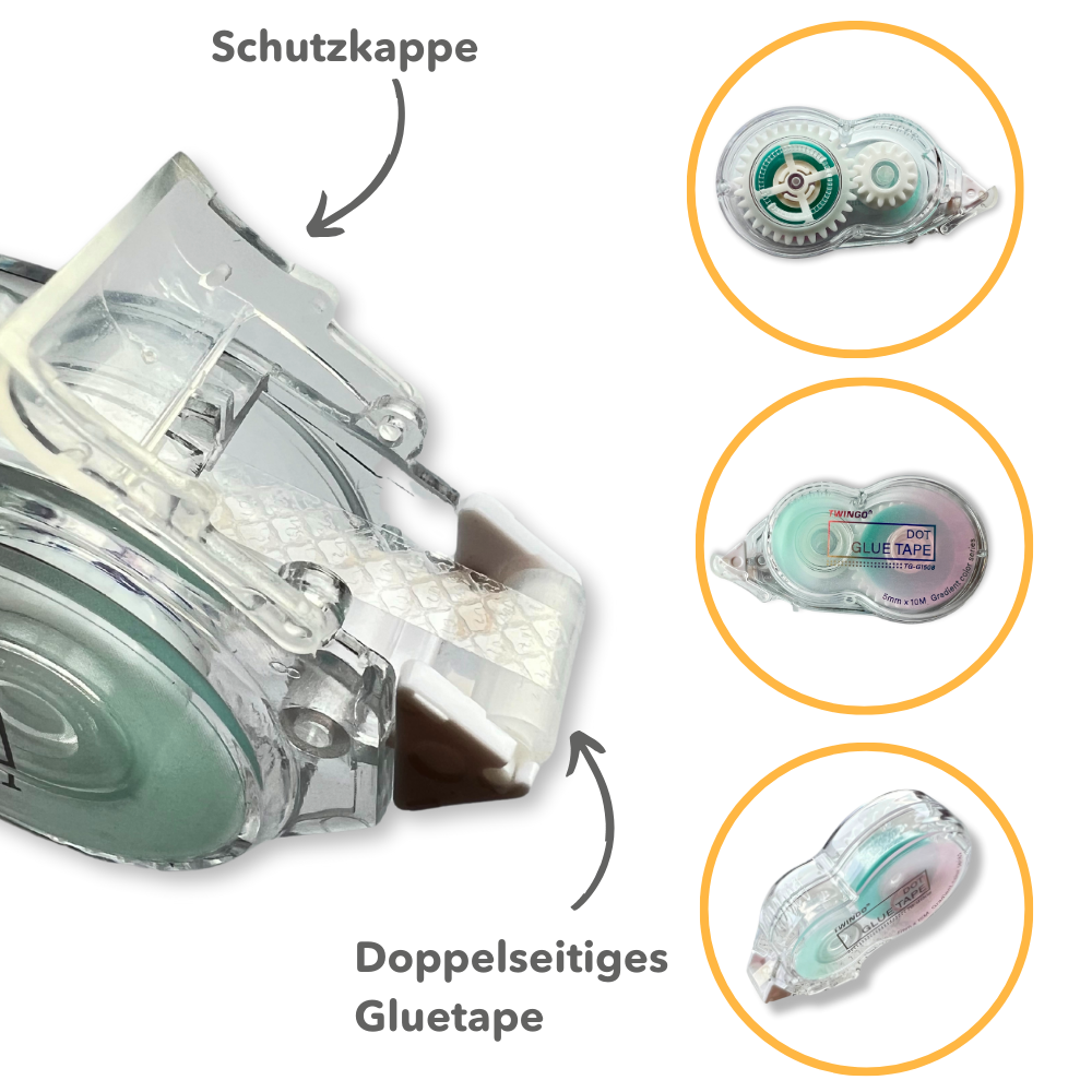 Gluetape Roller für Diamond Painting mit Schutzkappe und doppelseitigem Klebeband zum Reparieren von Leinwänden