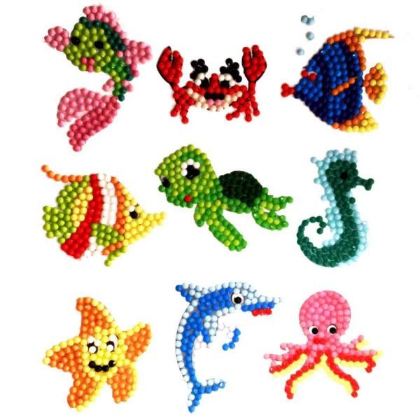 Bunte Diamond Painting Sticker mit Meerestieren wie Delfin, Schildkröte und Seestern aus funkelnden Diamanten