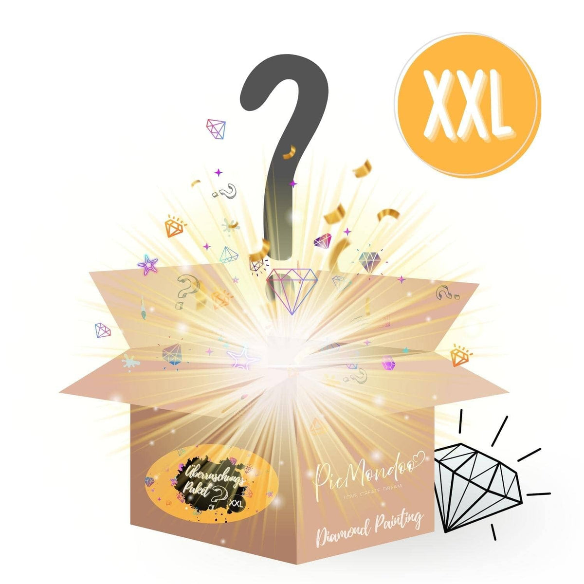XXL Diamond Painting Überraschungspaket von Picmondoo mit funkelnden Diamanten-Motiven für kreative Bastelfans