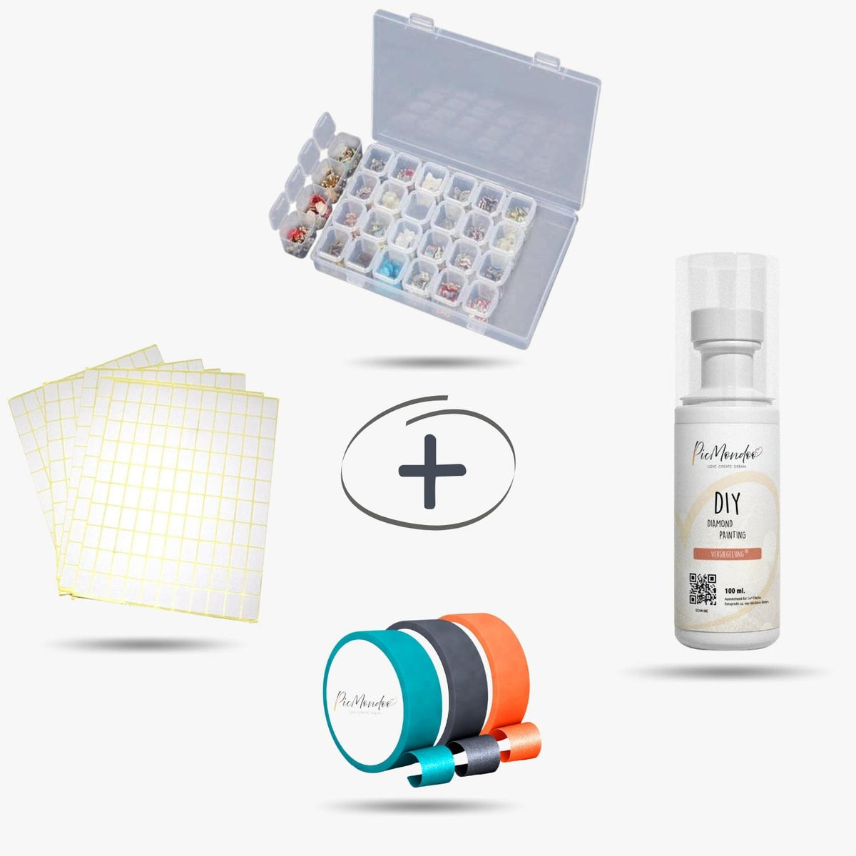 Picmondoo Diamond Painting Starter Set mit Aufbewahrungsbox, Versiegelung, Etiketten und Anlege-Tools für DIY-Projekte