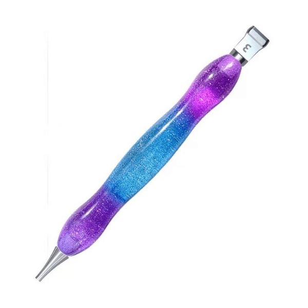 Ergonomischer Diamond Painting Stift in Blau-Lila Glitzer-Optik als hochwertiges Werkzeug für 5D Diamond Painting