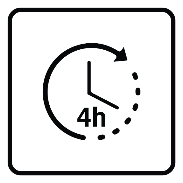 Zeit-Symbol für 4 Stunden Aushärtungszeit des Malen nach Zahlen Schlusslacks zur Versiegelung von Kunstwerken